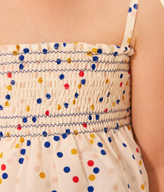 Ärmellose Kinder-Bluse aus Baumwolle mit Punkten für Mädchen weiss MARSHMALLOW/weiss MULTICO