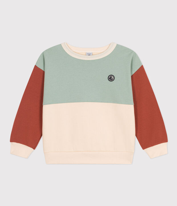 Kinder Colorblock-Sweatshirt aus Molton f&uuml;r Jungen naturfarben/vielfarbig