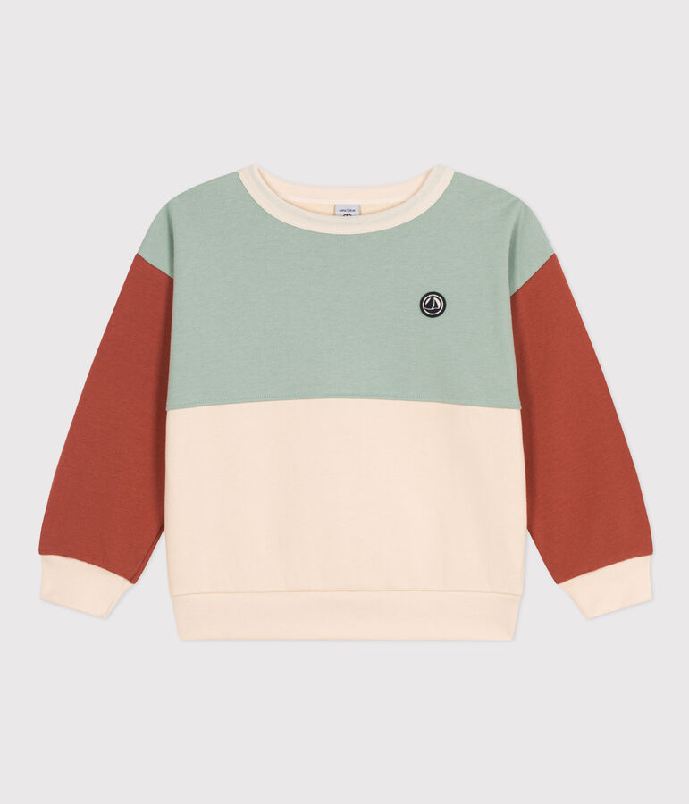Kinder Colorblock-Sweatshirt aus Molton f&uuml;r Jungen naturfarben/vielfarbig