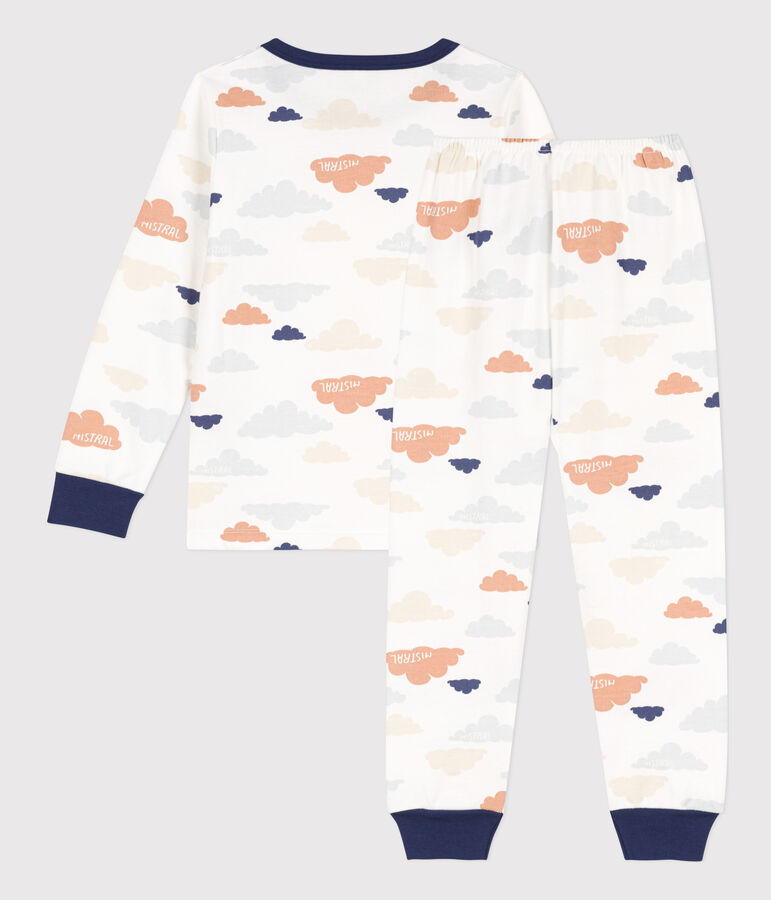 Kinderpyjama aus Molton mit Wolkenmotiv weiss/vielfarbig