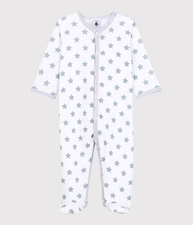 Baby-Strampler aus Baumwolle mit Sternenmotiv. weiss/grau