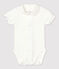 Kurzärmeliger Baby-Body aus Bio-Baumwolle mit Kragen weiss MARSHMALLOW