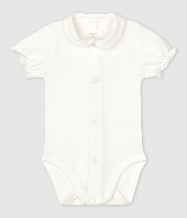 Kurz&auml;rmeliger Baby-Body aus Bio-Baumwolle mit Kragen weiss