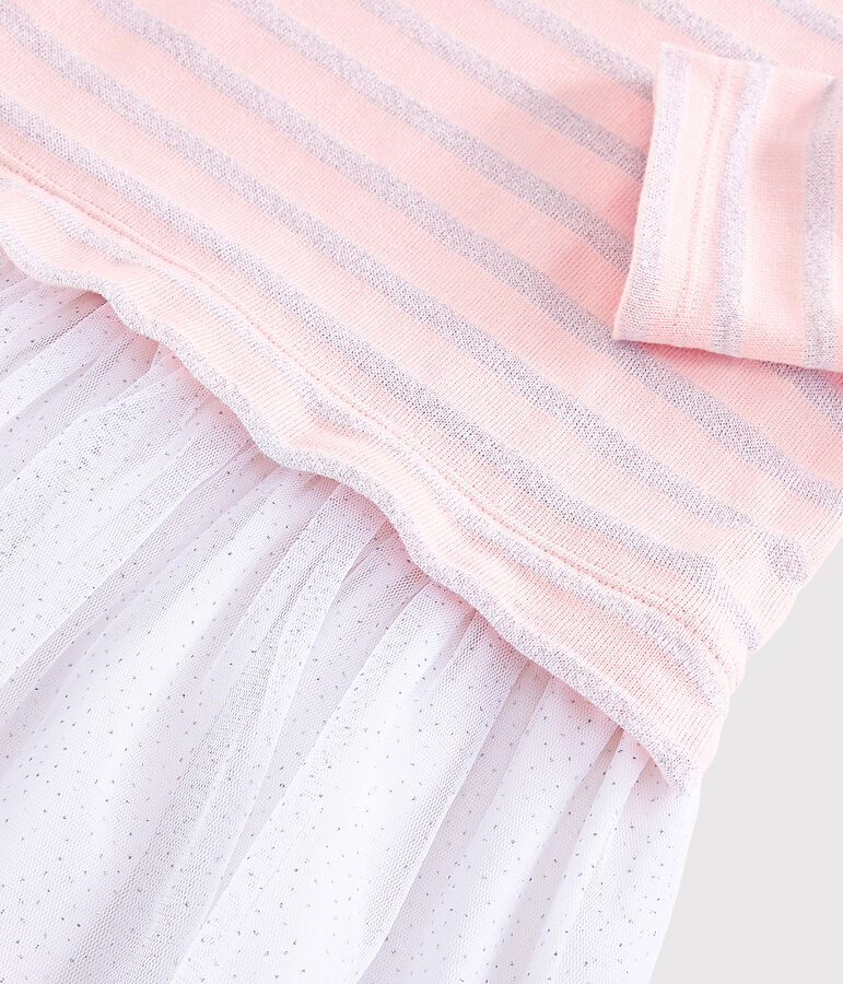 Lang&auml;rmeliges Kinderkleid f&uuml;r M&auml;dchen rosa/grau
