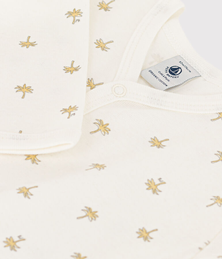 Strampler aus Baumwolle mit Palmenmotiv. weiss/vielfarbig