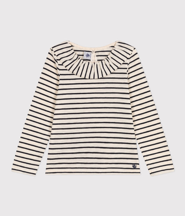 Lang&auml;rmeliges T-Shirt aus geflammtem Jersey Kinder/M&auml;dchen naturfarben/blau