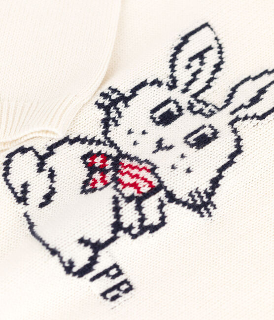 Kinderpullover aus Wolle und Baumwolle für Jungen weiss MARSHMALLOW/weiss MULTICO