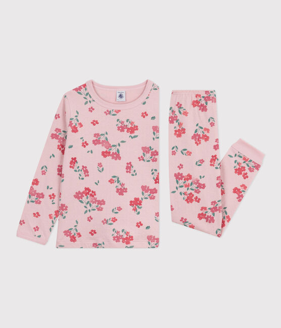Kinder-Pyjama aus Doppeljersey mit Blumenmotiv rosa JOLI/weiss MULTICO