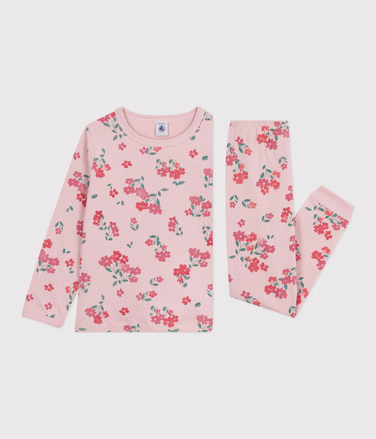Kinder-Pyjama aus Doppeljersey mit Blumenmotiv rosa/vielfarbig