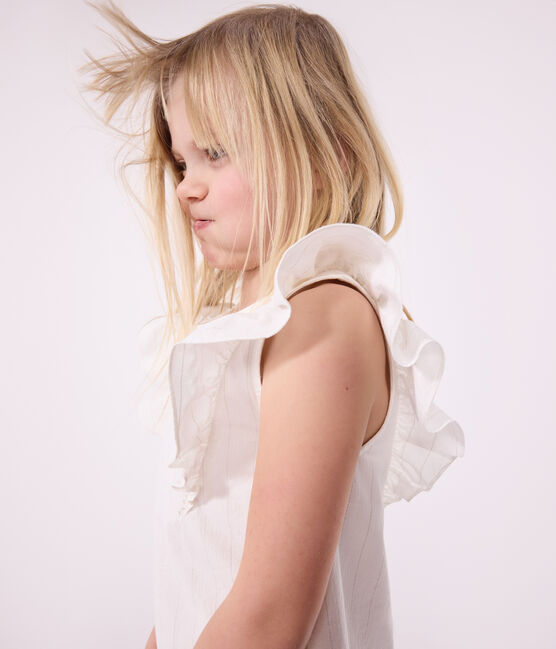 Kurzärmeliges Kinder-Kleid aus Baumwolle  weiss MARSHMALLOW/grau ARGENT