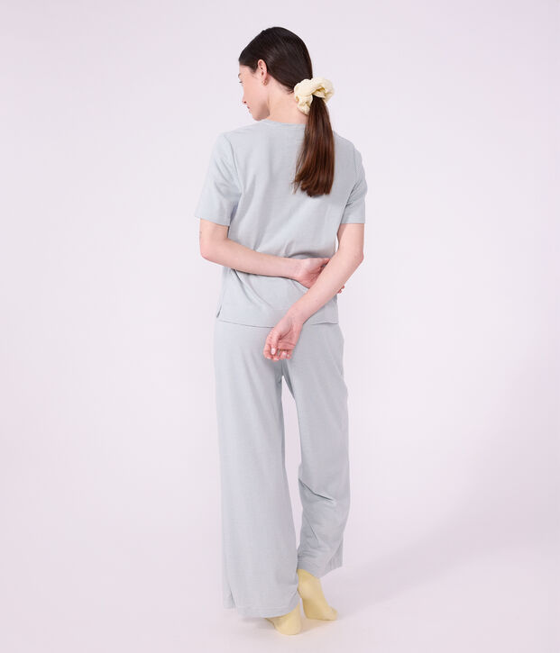 Damen-Pyjama aus Baumwolle mit weiten Beinen und Streifen grau/weiss