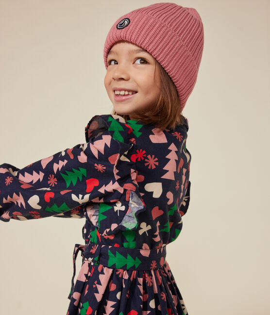Langärmeliges Kinder-Kleid aus Flanell für Mädchen blau SMOKING/weiss MULTICO