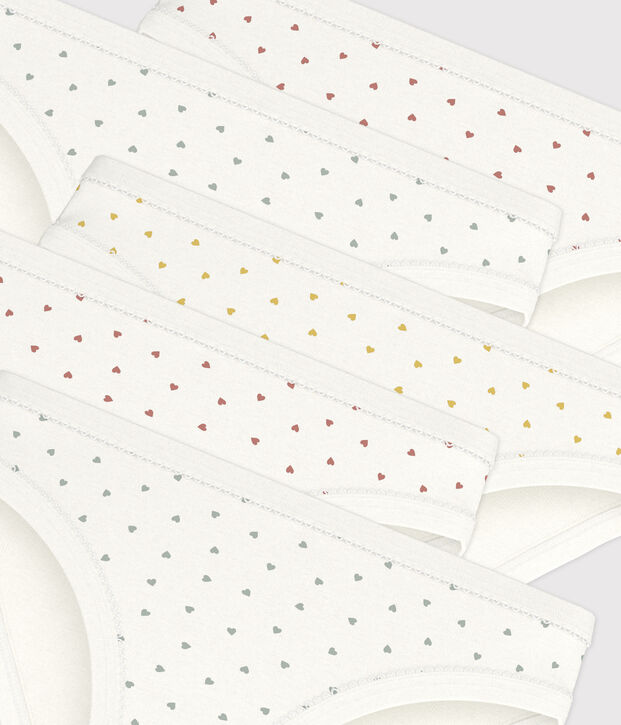 5er-Set-Slips aus Baumwolle f&uuml;r M&auml;dchen mit Herzen vielfarbig