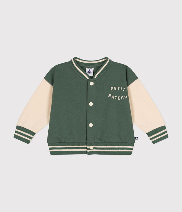 Baby-CollegeJacke aus Molton. gr&uuml;n/naturfarben