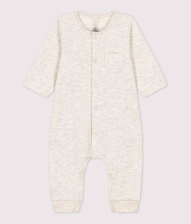 Langer einfarbiger Baby-Overall aus Bio-Doppeljersey beige