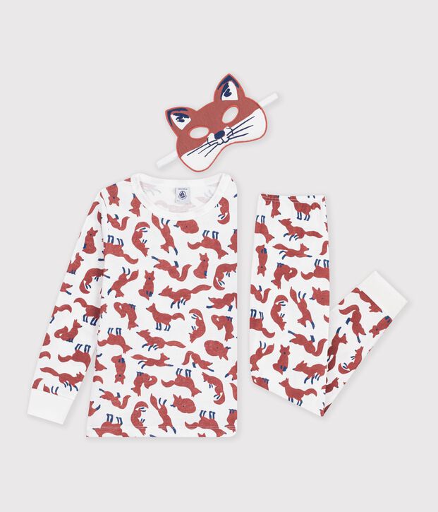 Kinder-Pyjama zum Verkleiden mit Fuchsmotiv aus Baumwolle weiss/vielfarbig