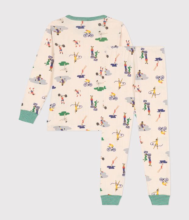 Kinder-Pyjama aus Baumwolle mit Sportmotiven naturfarben/vielfarbig