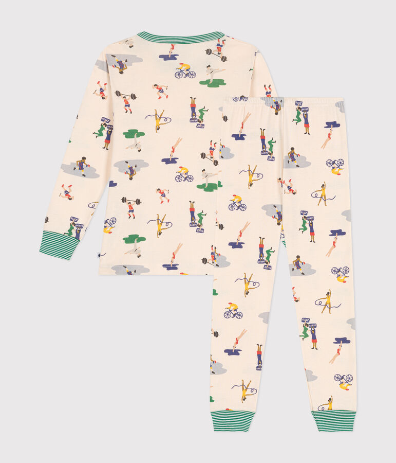 Kinder-Pyjama aus Baumwolle mit Sportmotiven naturfarben/vielfarbig