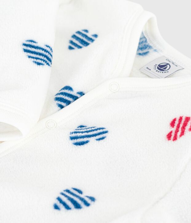 Baby Fleece-Pyjama zum &Uuml;berziehen mit Herzmotiv weiss/vielfarbig