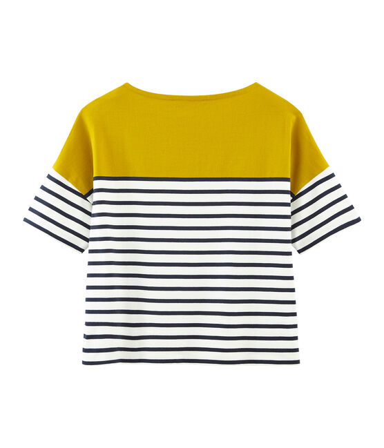 Kurzärmeliges seemannshemd damen gelb BAMBOO/weiss MARSHMALLOW/ SMOKING