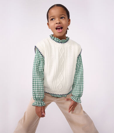 &Auml;rmelloser Kinder-Pullover mit Zopfmuster aus Wolle und Baumwolle