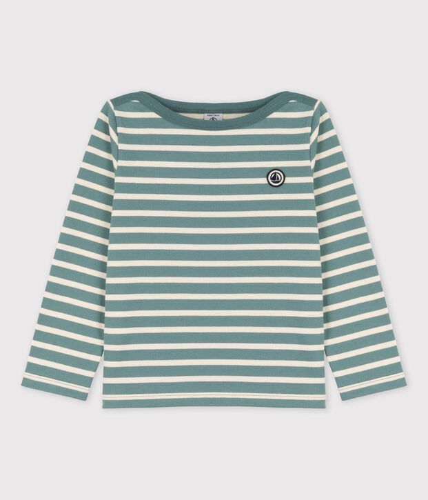 Streifenshirt aus Baumwolle f&uuml;r M&auml;dchen und Jungen gr&uuml;n/naturfarben