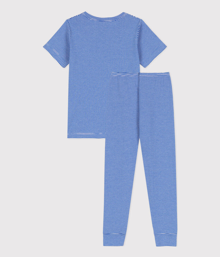 Kurz&auml;rmeliger Kinderpyjama aus Baumwolle mit Streifen blau/weiss