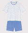 Kurz-Pyjama aus Baumwolle für Damen weiss MARSHMALLOW/blau PERSE