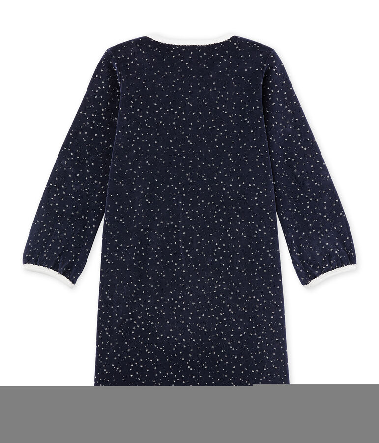 Chemise de nuit fille en bouclette velours blau/grau