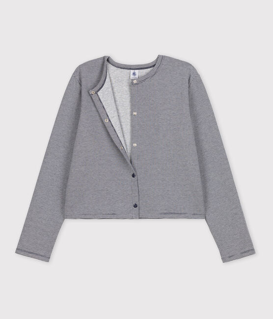 Damen-Cardigan aus dicker Baumwolle mit Druckknöpfen blau SMOKING/weiss MARSHMALLOW