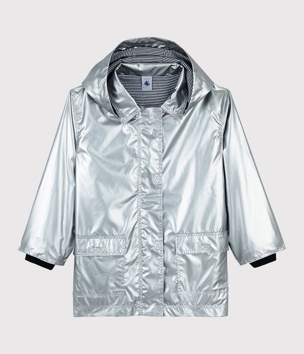 Silberfarbene Kinder-Regenjacke f&uuml;r M&auml;dchen/Jungen grau
