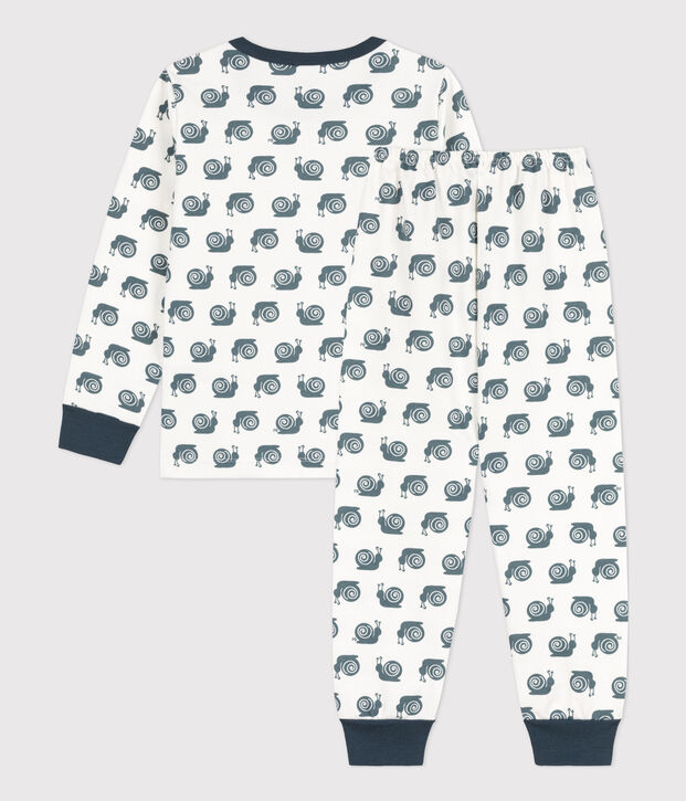 Kinderpyjama aus Molton mit Schneckenmotiv weiss/grau