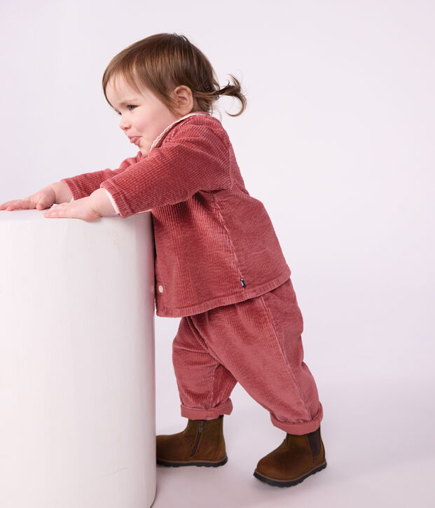 Lang&auml;rmelige Baby-Bluse aus einfarbigem Feincord rosa