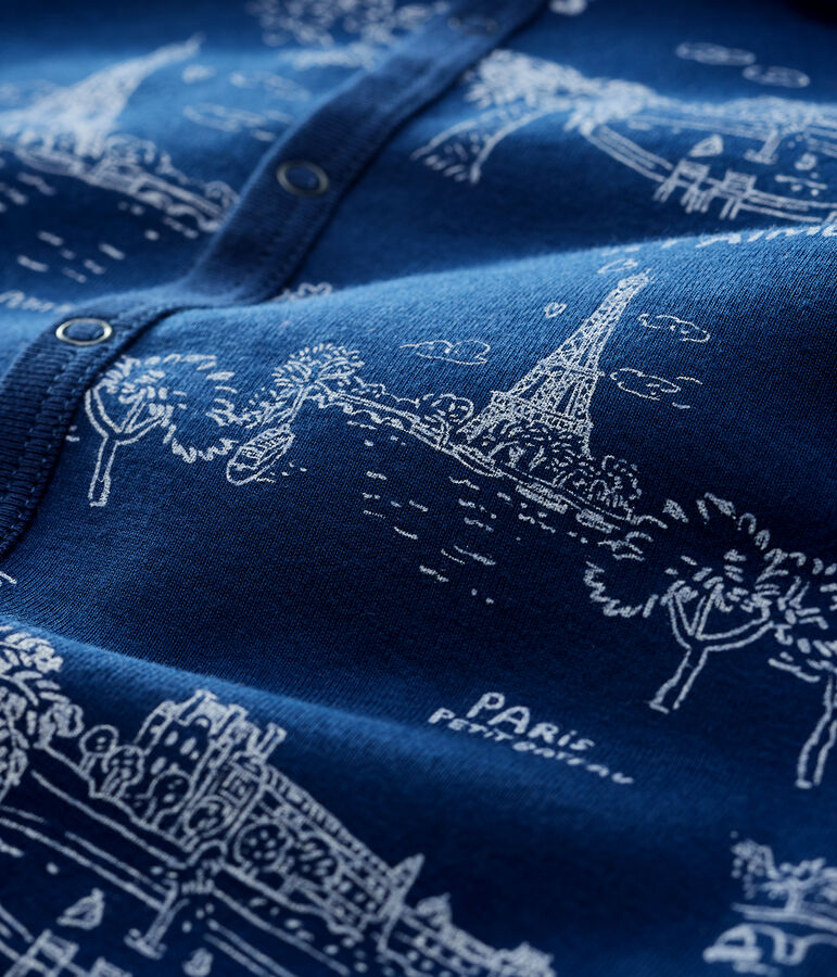 Fu&szlig;loser Strampler aus Baumwolle mit Paris-Motiv im Toile-de-Jouy-Stil blau MEDIEVAL/weiss ECUME