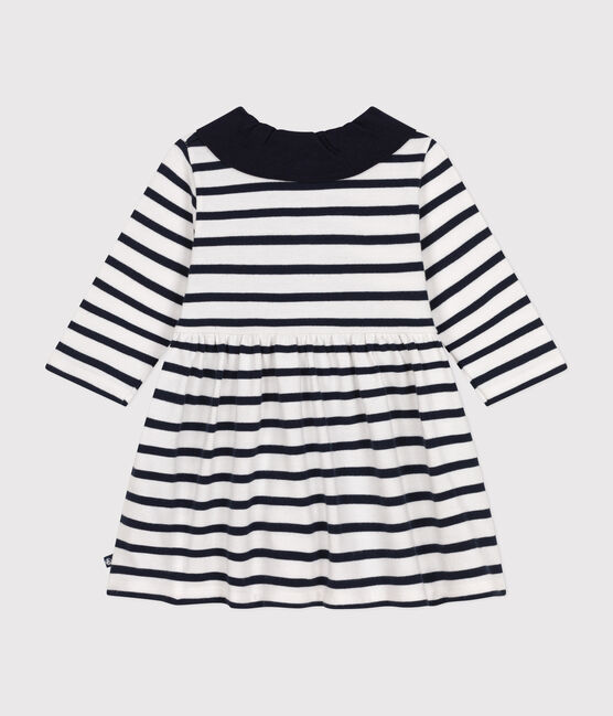 Langärmeliges Baby-Kleid aus dickem Jersey weiss MARSHMALLOW/blau SMOKING