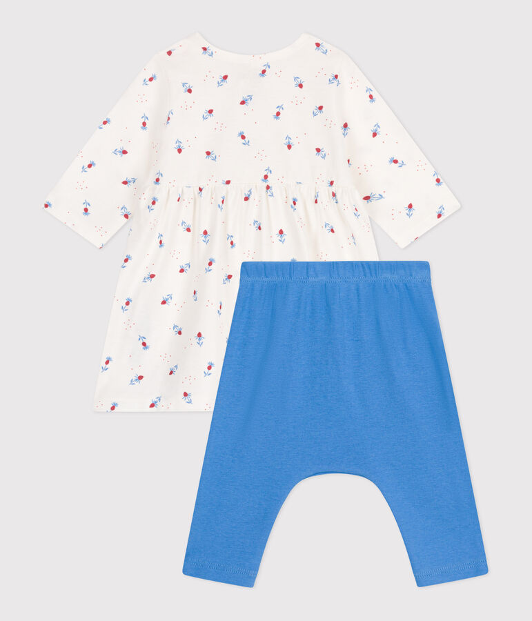 Baby-Kleid und Leggings aus Baumwolle weiss/vielfarbig