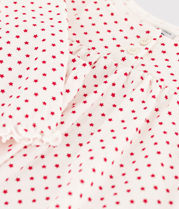 Kinderpyjama aus Baumwolle mit Sternenmotiv f&uuml;r M&auml;dchen weiss/rot