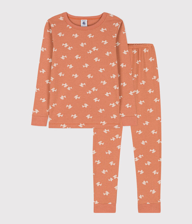 Kinderpyjama aus Baumwolle in schmaler Passform f&uuml;r M&auml;dchen rosa/naturfarben