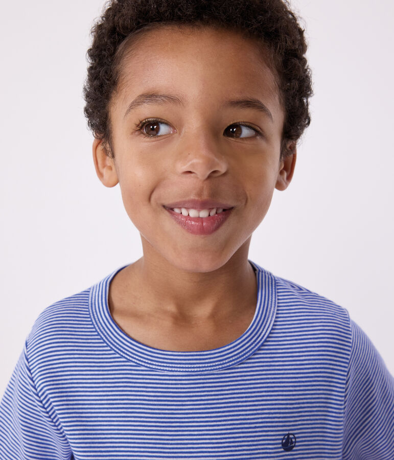 Kinder-Kurzpyjama aus Baumwolle mit Streifen blau/weiss