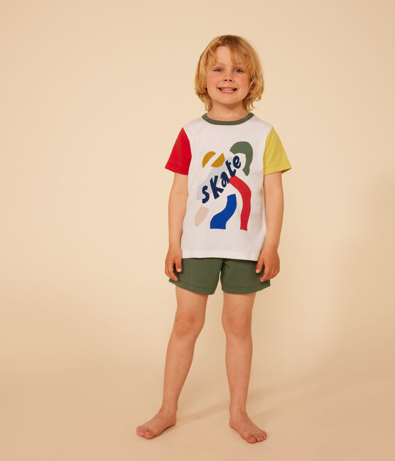 Kurzer, unifarbener Kinderpyjama aus Baumwolle weiss MARSHMALLOW/weiss MULTICO