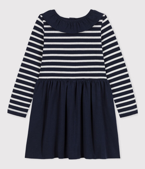Langärmeliges Kinderkleid für Mädchen blau SMOKING/ ARGENT