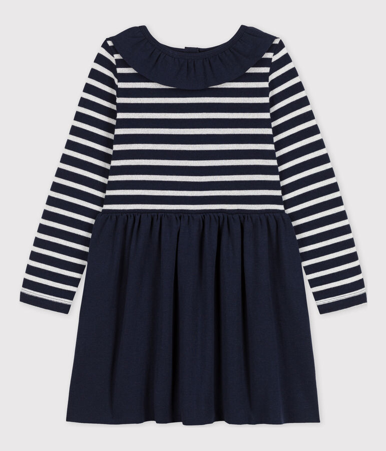 Lang&auml;rmeliges Kinderkleid f&uuml;r M&auml;dchen blau/grau