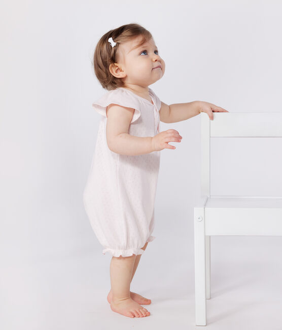 Baby-Kurzoverall aus einfarbiger Baumwolle rosa FLEUR