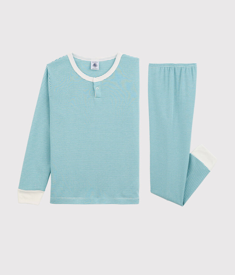 Kinderpyjama aus Baumwolle/Lyocell mit Streifen f&uuml;r Jungen blau/weiss