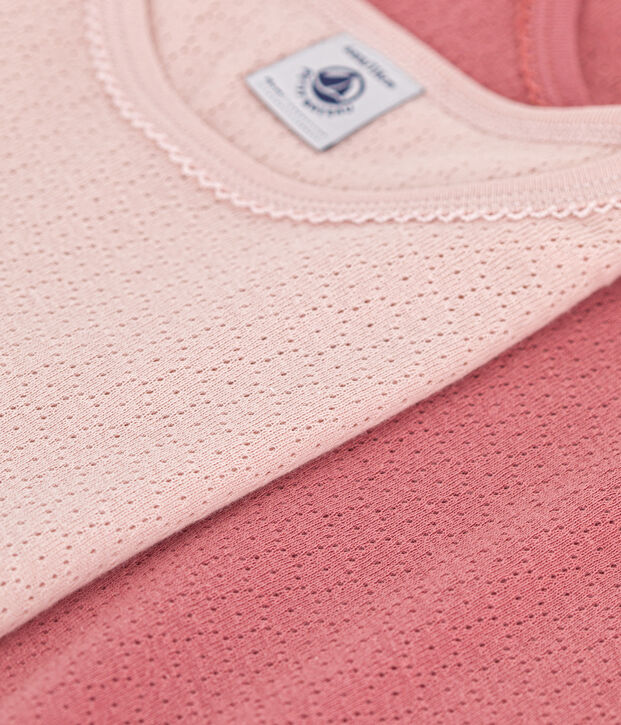 2er-Set Kinder-T-Shirts aus einfarbiger Baumwolle mit Lochstickerei vielfarbig