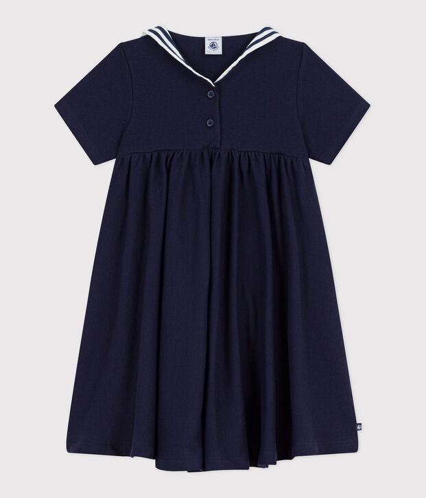 Kurz&auml;rmeliges Kinder-Kleid aus einfarbiger Baumwolle SMOKING