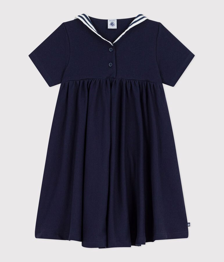 Kurz&auml;rmeliges Kinder-Kleid aus einfarbiger Baumwolle blau