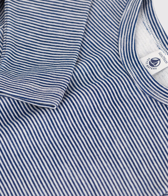 Langärmeliges T-Shirt aus Wolle und Baumwolle mit Ringelstreifen blau MEDIEVAL/weiss MARSHMALLOW