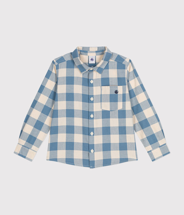 Kinder-Hemd aus Flanell f&uuml;r Jungen blau/naturfarben