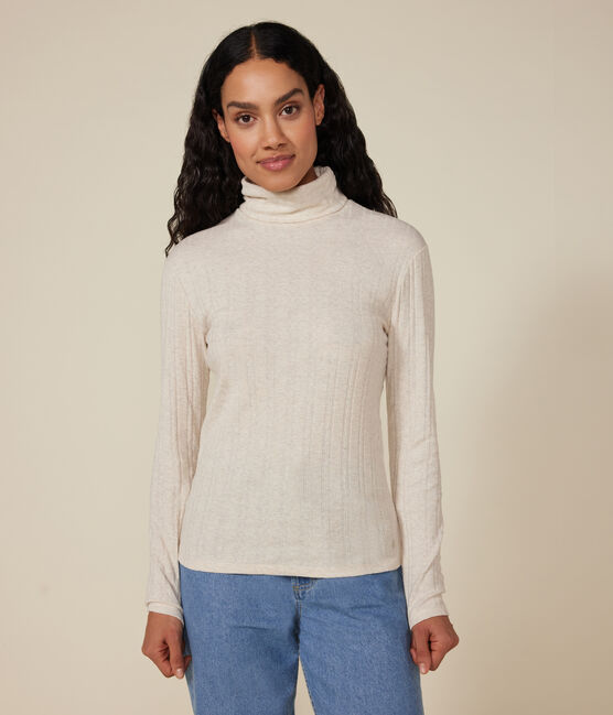 Damen-Rollkragenshirt "L'Iconique mit Zierstrick beige MONTELIMAR CHINE